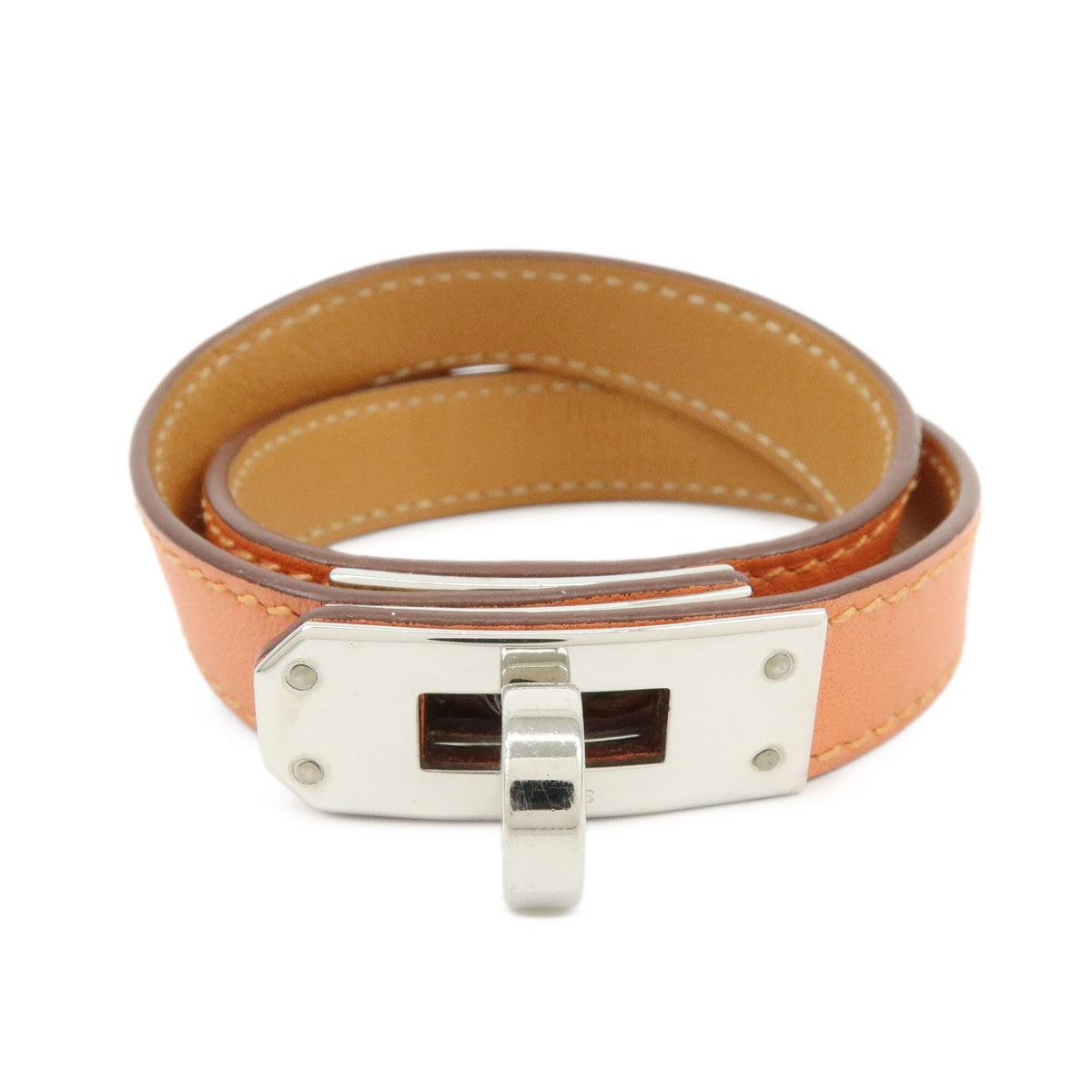 Hermes Kelly Double Tour Leather Orange Leather Bracelet Jewelry (Pre-Owned)
