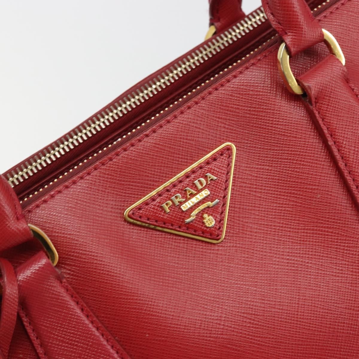 Prada Double Zip Lux Tote Saffiano Leather Red Leather Handbag (Pre-Owned)