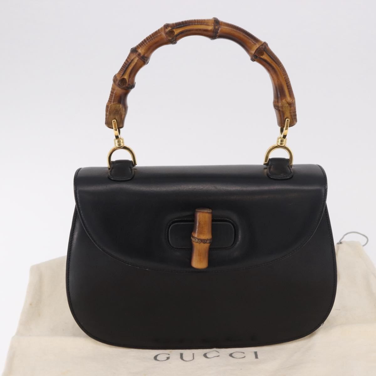 Gucci Vintage Convertible Bamboo Top Handle Leather Black Leather Handbag (Pre-Owned)