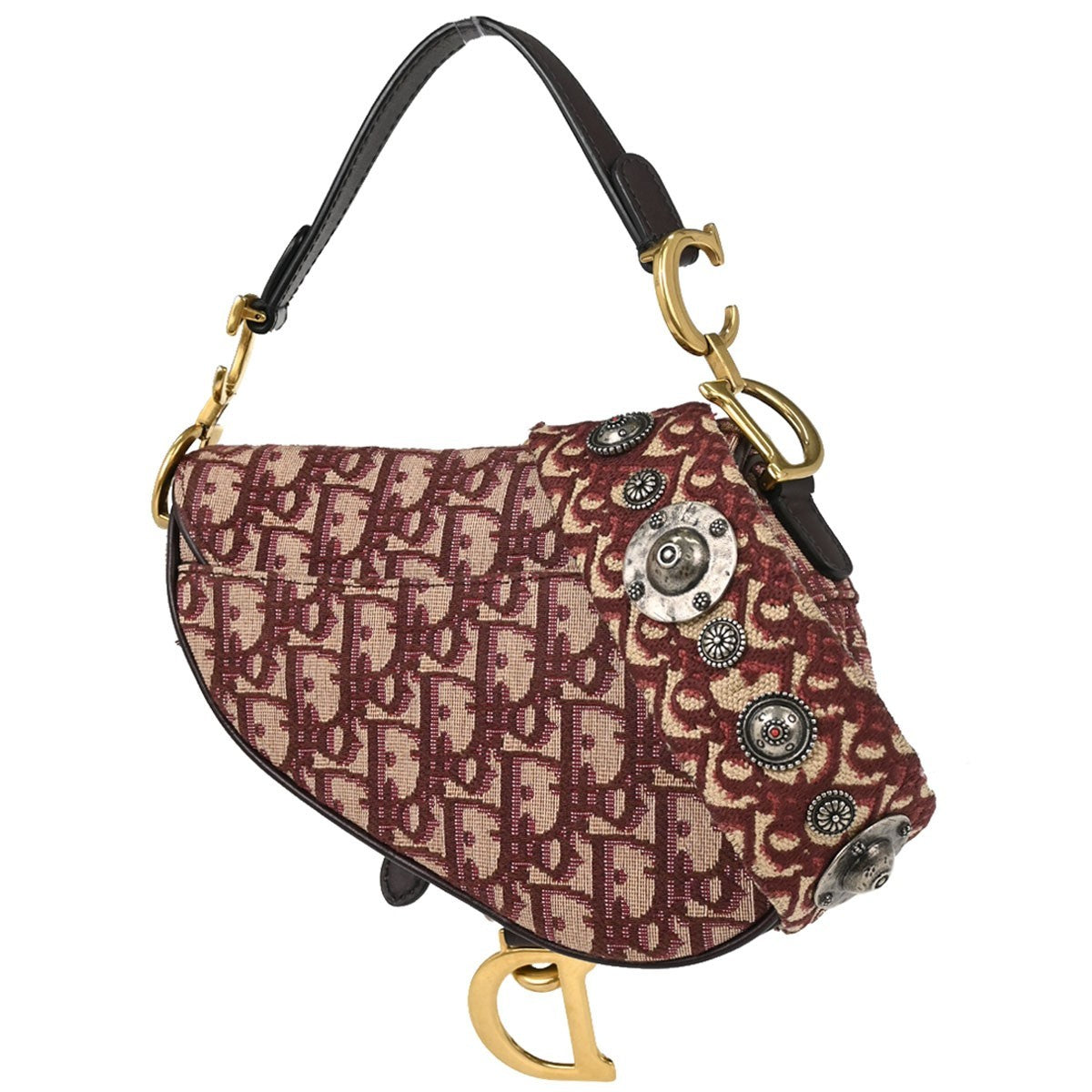 Christian Dior Saddle Logo Embroidered Canvas Burgundy Canvas Handbag (Pre-Owned)