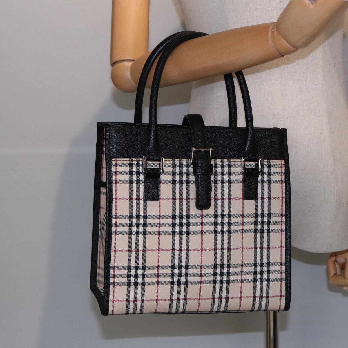 Burberry Nova Check Beige Canvas Handbag (Pre-Owned)