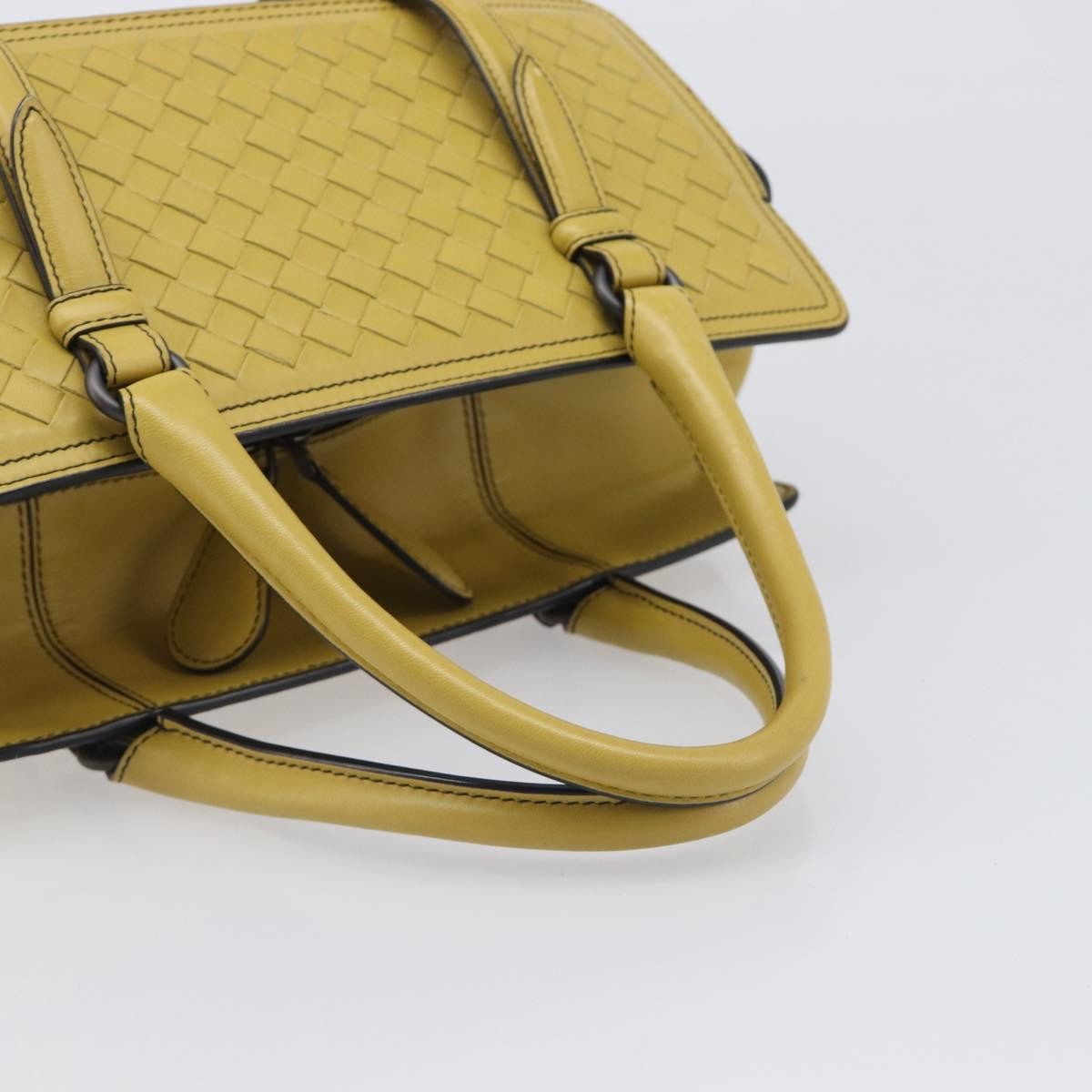 Bottega Veneta Monaco Nappa Leather With Intrecciato Detail Yellow Leather Handbag (Pre-Owned)