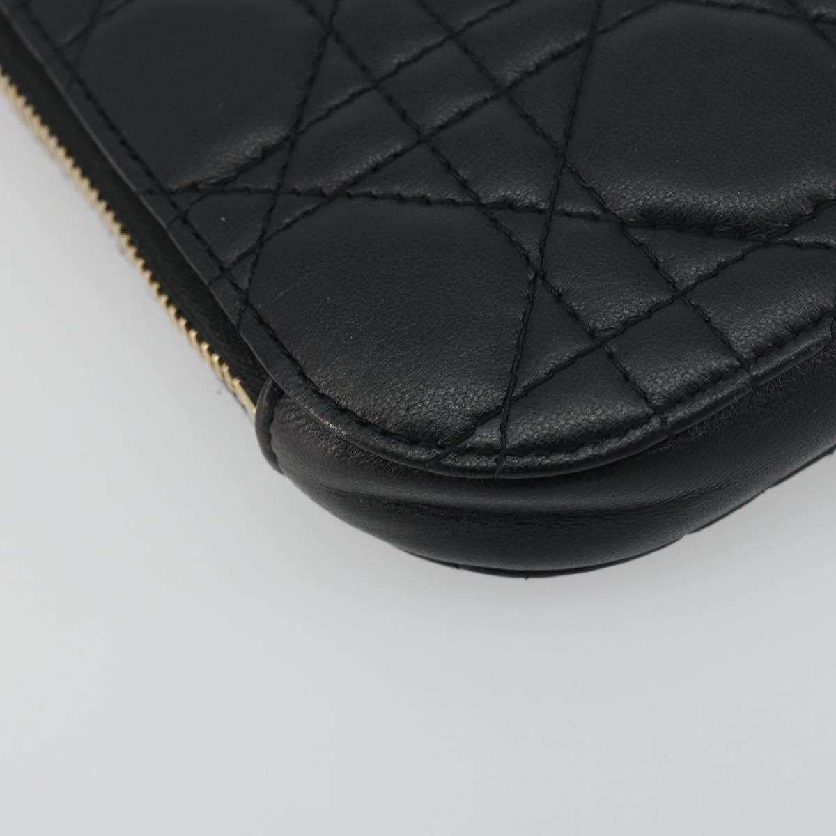 Christian Dior Lady Dior Phone Holder On Chain Cannage Quilt Lambskin Black Leather Shoulder Bag Bag (Pre-Owned)