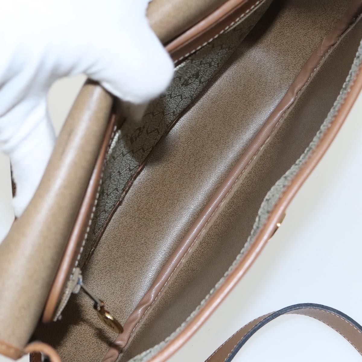 Dior Honeycomb Beige Canvas Shoulder Bag (Pre-Owned)