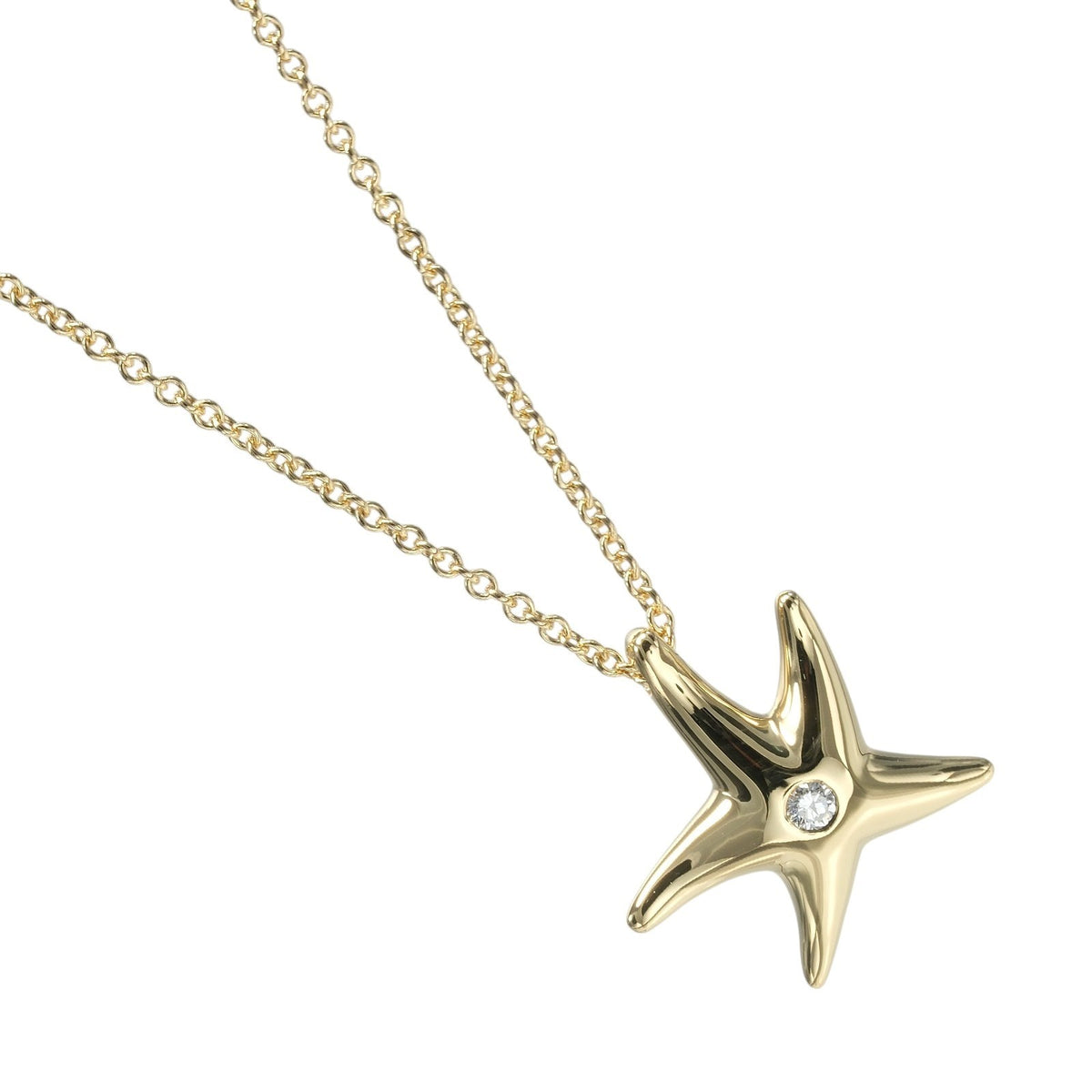 Tiffany & Co. Elsa Peretti Starfish Pendant 18K Yellow Gold With Diamonds Gold Yellow_Gold Necklace Jewelry (Pre-Owned)