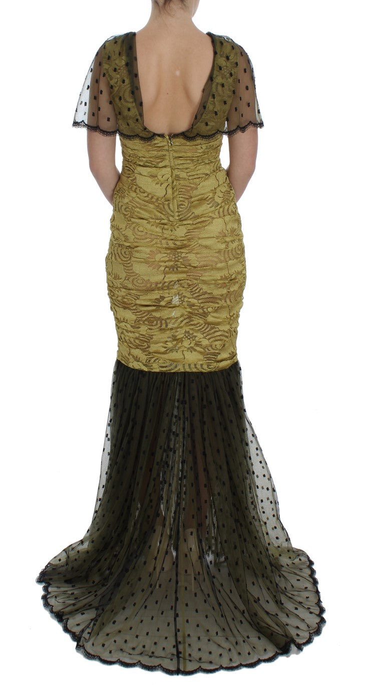 Dolce & Gabbana Yellow Floral Lace Sheath Women's Dress