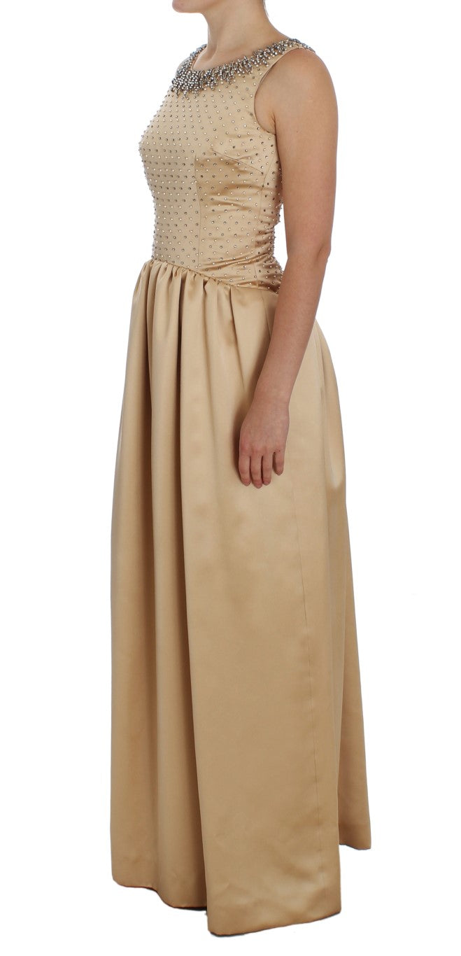 Dolce & Gabbana Beige Crystal Embellished Full Length Women's Dress