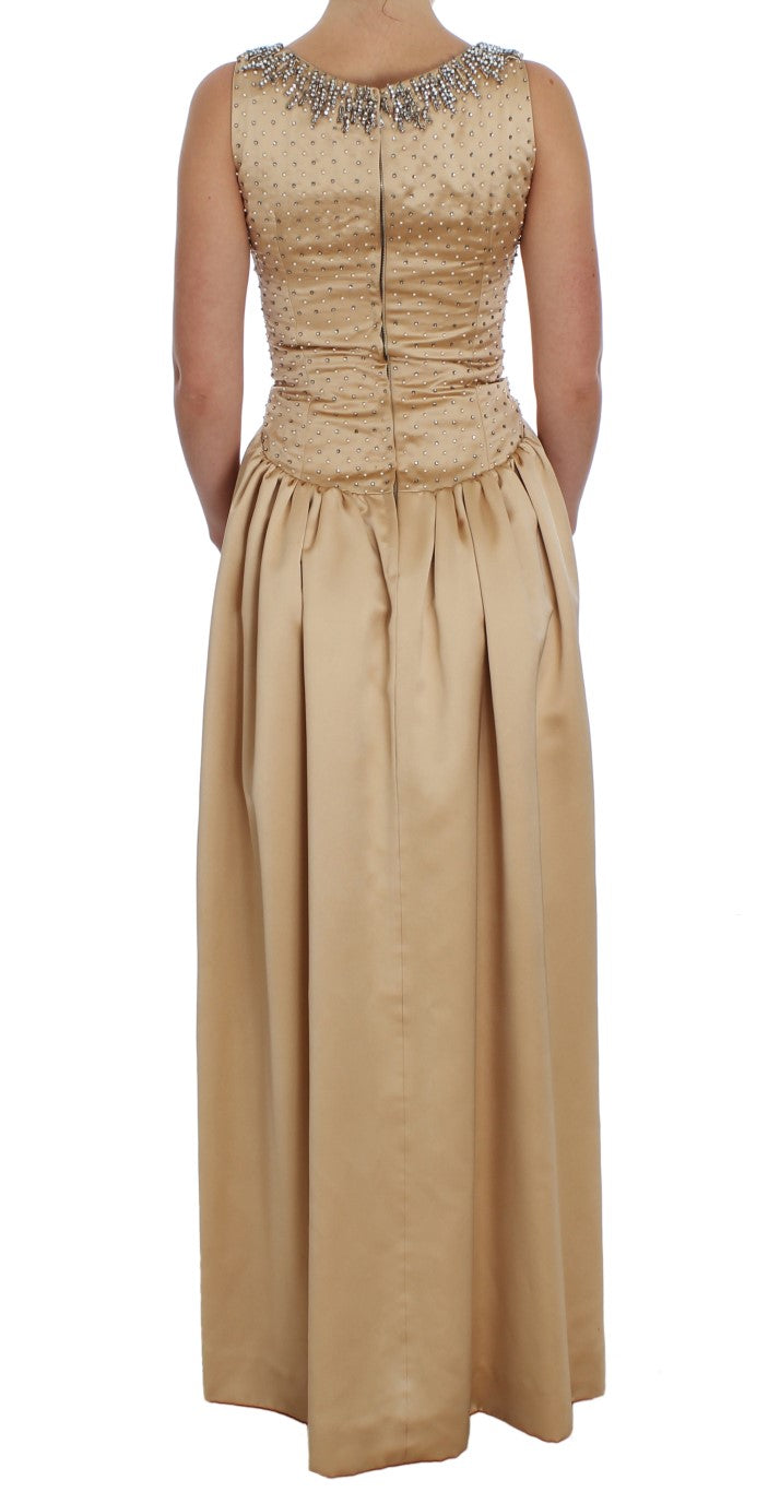 Dolce & Gabbana Beige Crystal Embellished Full Length Women's Dress