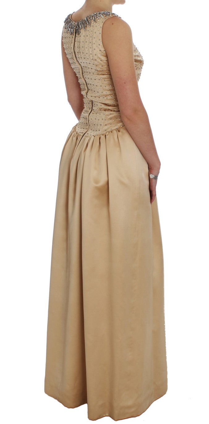 Dolce & Gabbana Beige Crystal Embellished Full Length Women's Dress