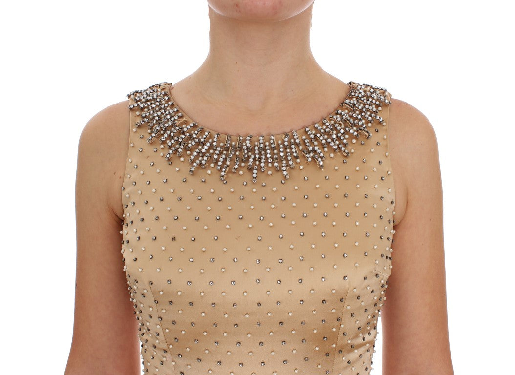 Dolce & Gabbana Beige Crystal Embellished Full Length Women's Dress