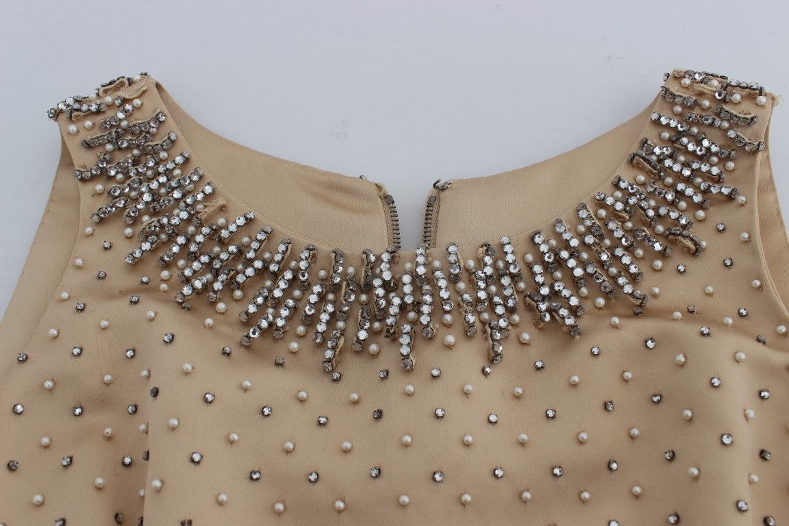 Dolce & Gabbana Beige Crystal Embellished Full Length Women's Dress