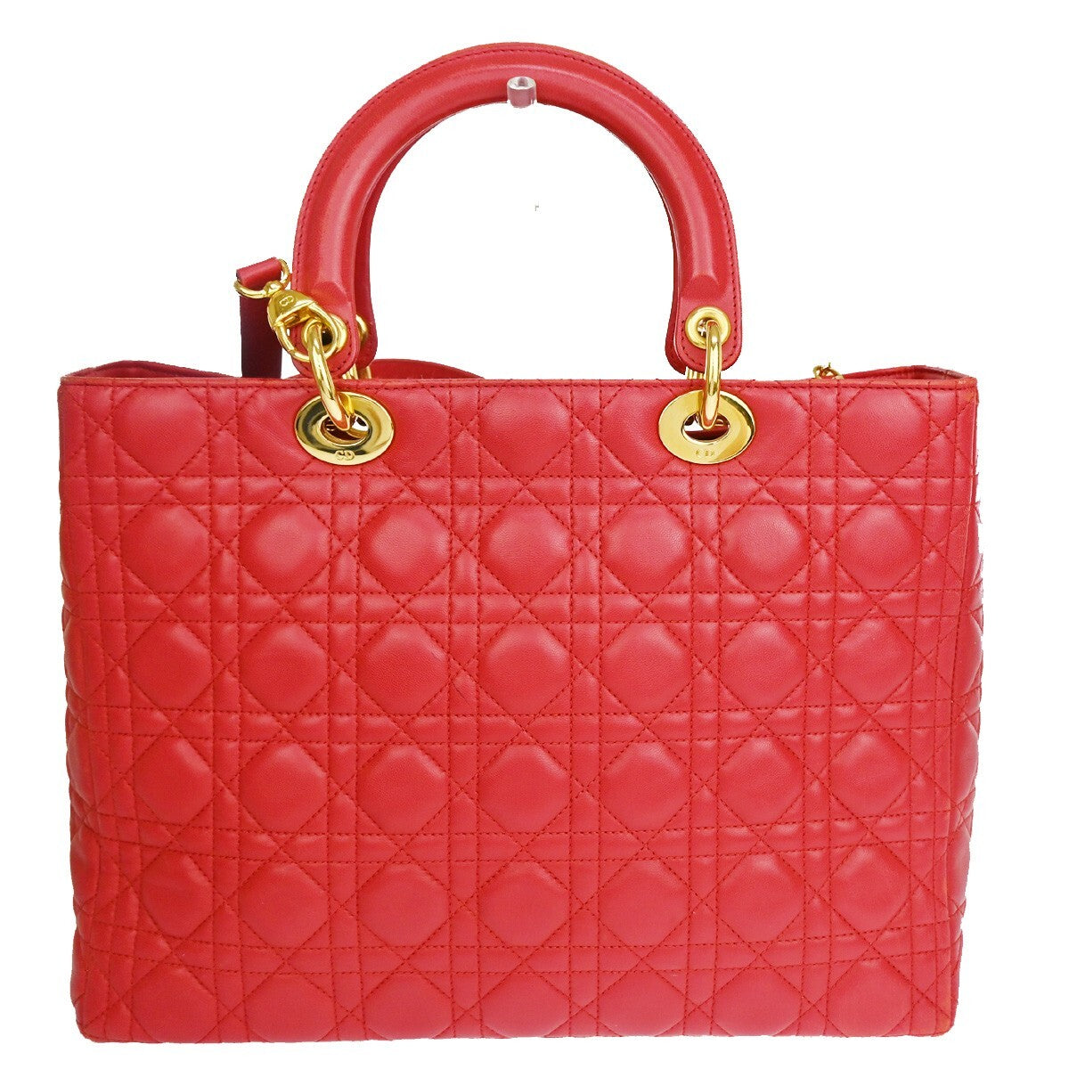 Christian Dior Vintage Lady Dior Cannage Quilt Lambskin Red Leather Bag (Pre-Owned)