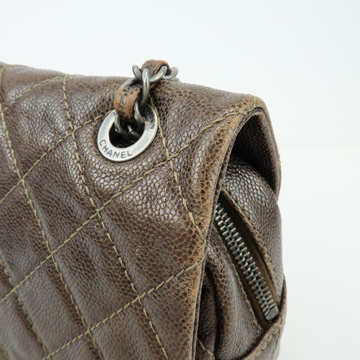 Chanel Easy Flap Quilted Caviar Brown Leather Handbag (Pre-Owned)