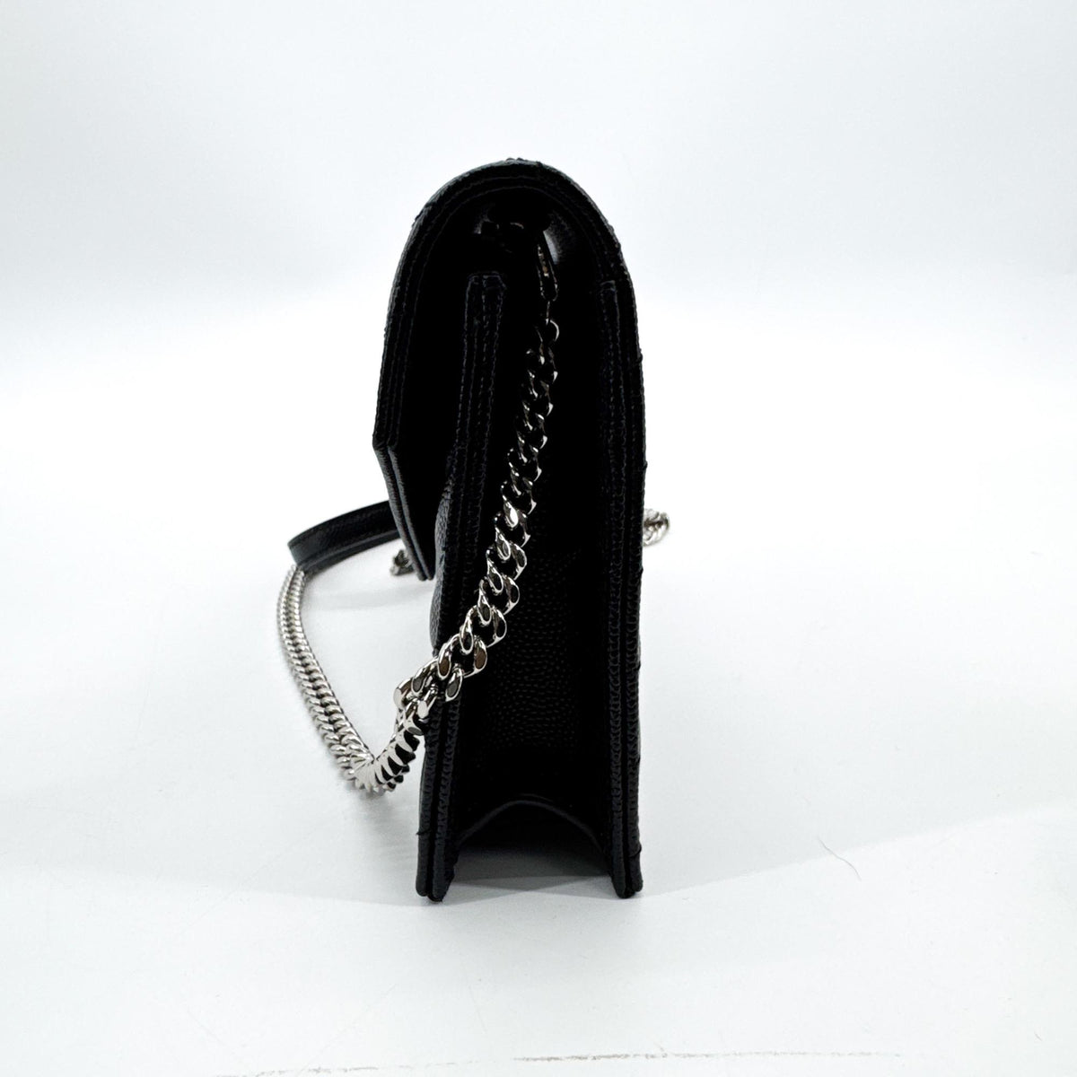 Saint Laurent Classic Monogram Wallet On Chain Matelasse Chevron Leather Black Leather Crossbody Bag Bag (Pre-Owned)