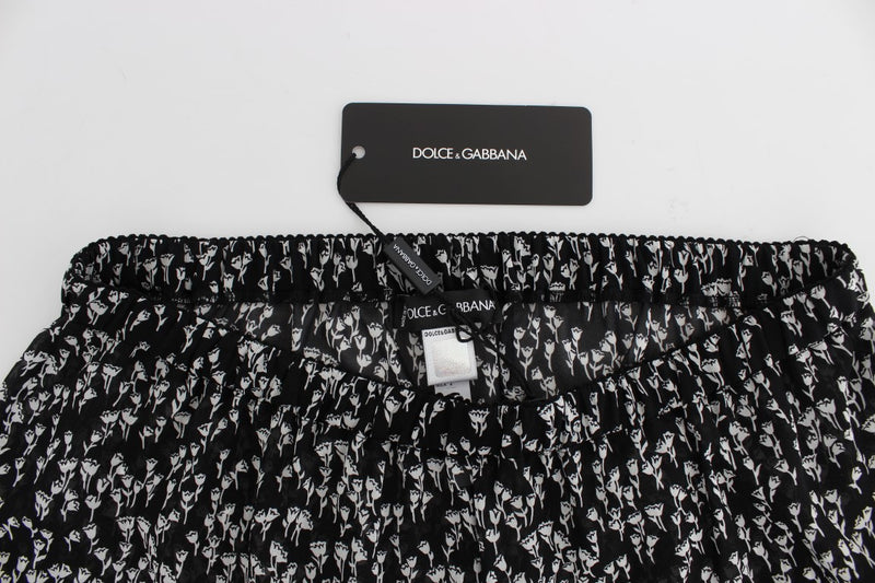 Dolce & Gabbana Elegant Black &amp; White Floral Lace Silk Women's Shorts