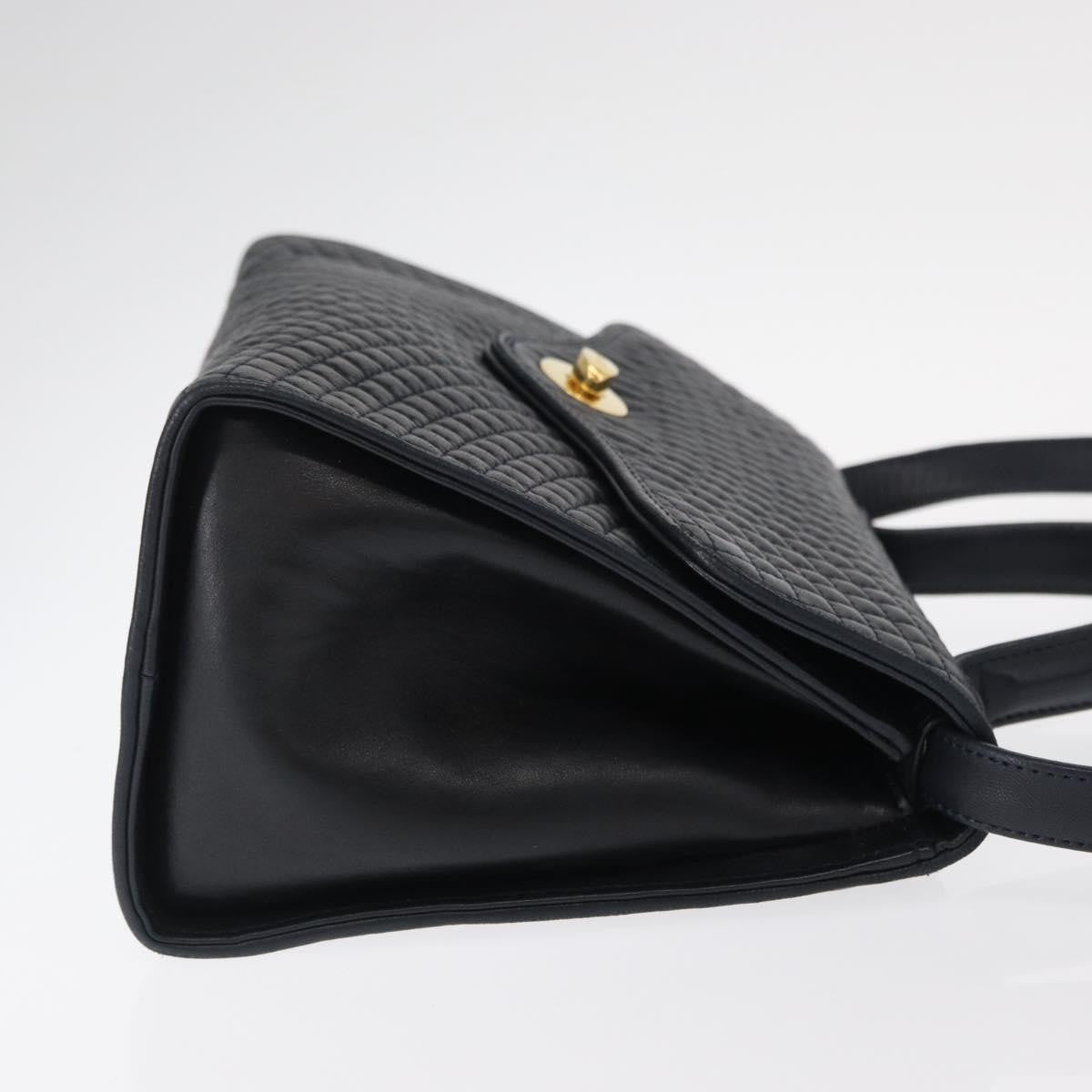 Bally Vintage Quilted Leather Navy Leather Handbag (Pre-Owned)
