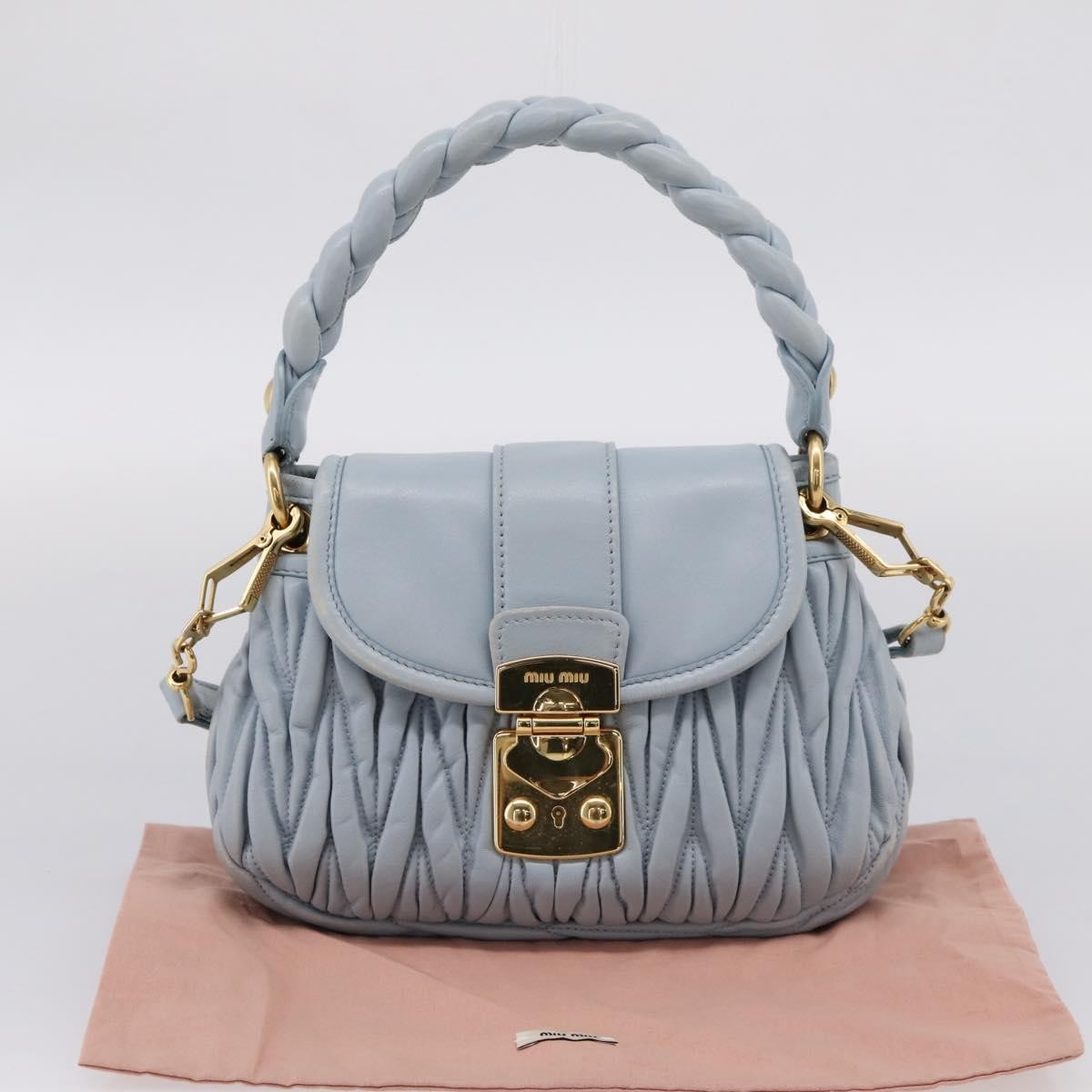 Miu Miu Coffer Hobo Matelasse Leather Blue Leather Handbag (Pre-Owned)