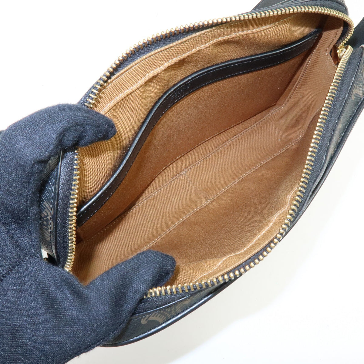 Celine Logo Messenger Triomphe Coated Canvas Brown Canvas Handbag (Pre-Owned)