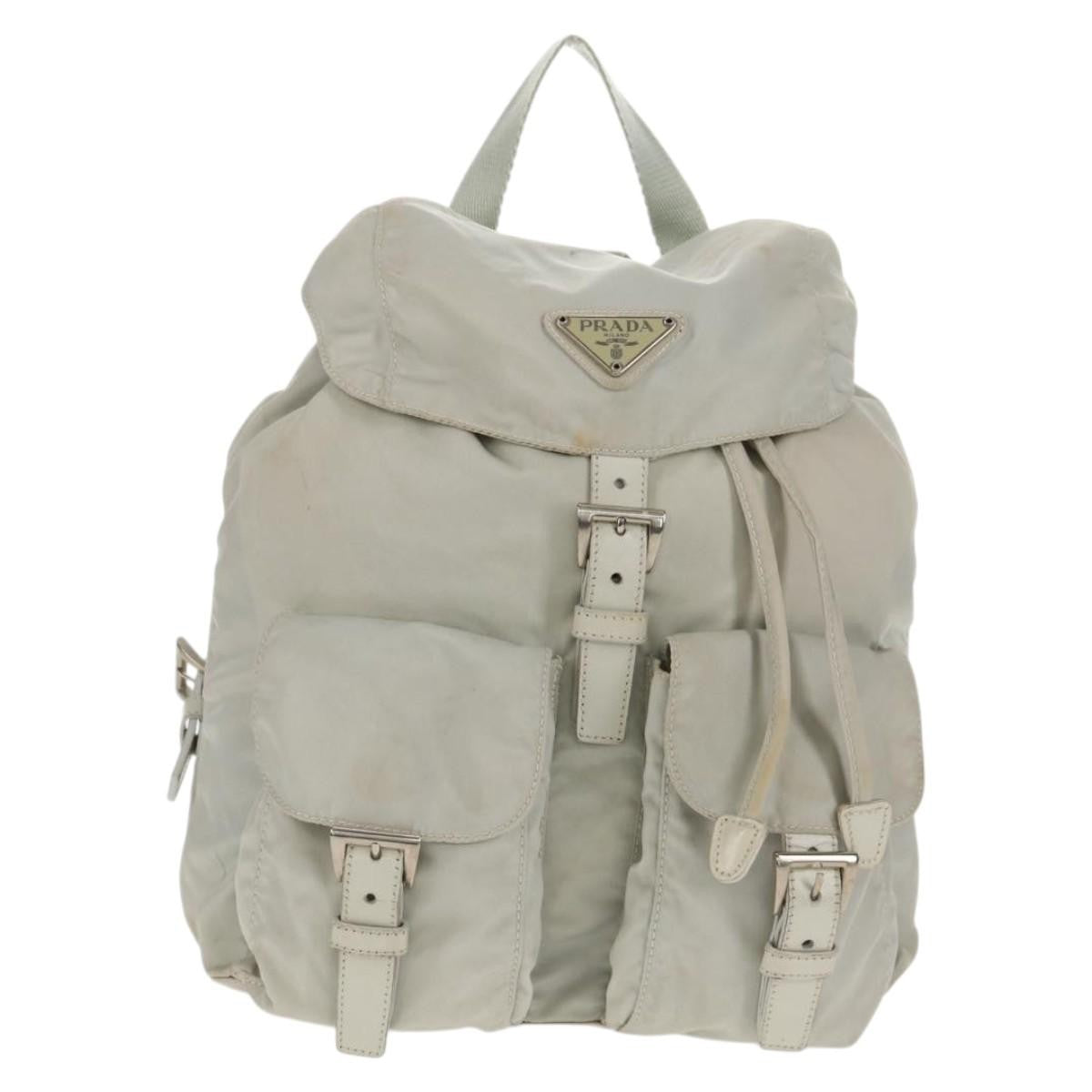 Prada Double Pocket Backpack Chain Shoulder Re-Nylon Gray Nylon Backpack Bag (Pre-Owned)