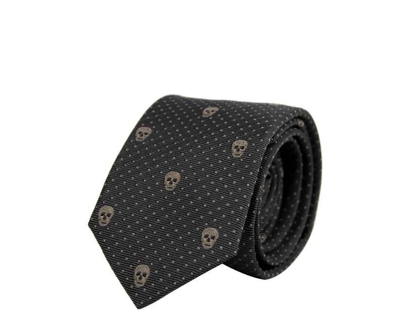 Alexander McQueen Men's Brown Skull Polka Dot Silk Tie 184303 2065 (5 Cm)