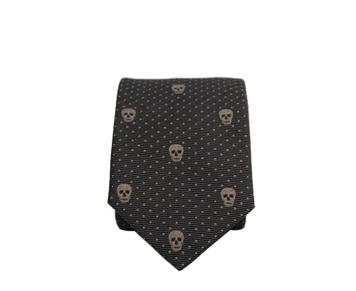 Alexander McQueen Men's Brown Skull Polka Dot Silk Tie 184303 2065 (5 Cm)
