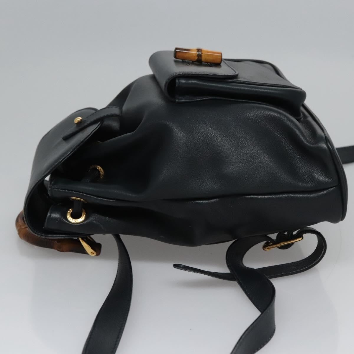 Gucci Vintage Bamboo Leather Black Leather Backpack Bag (Pre-Owned)