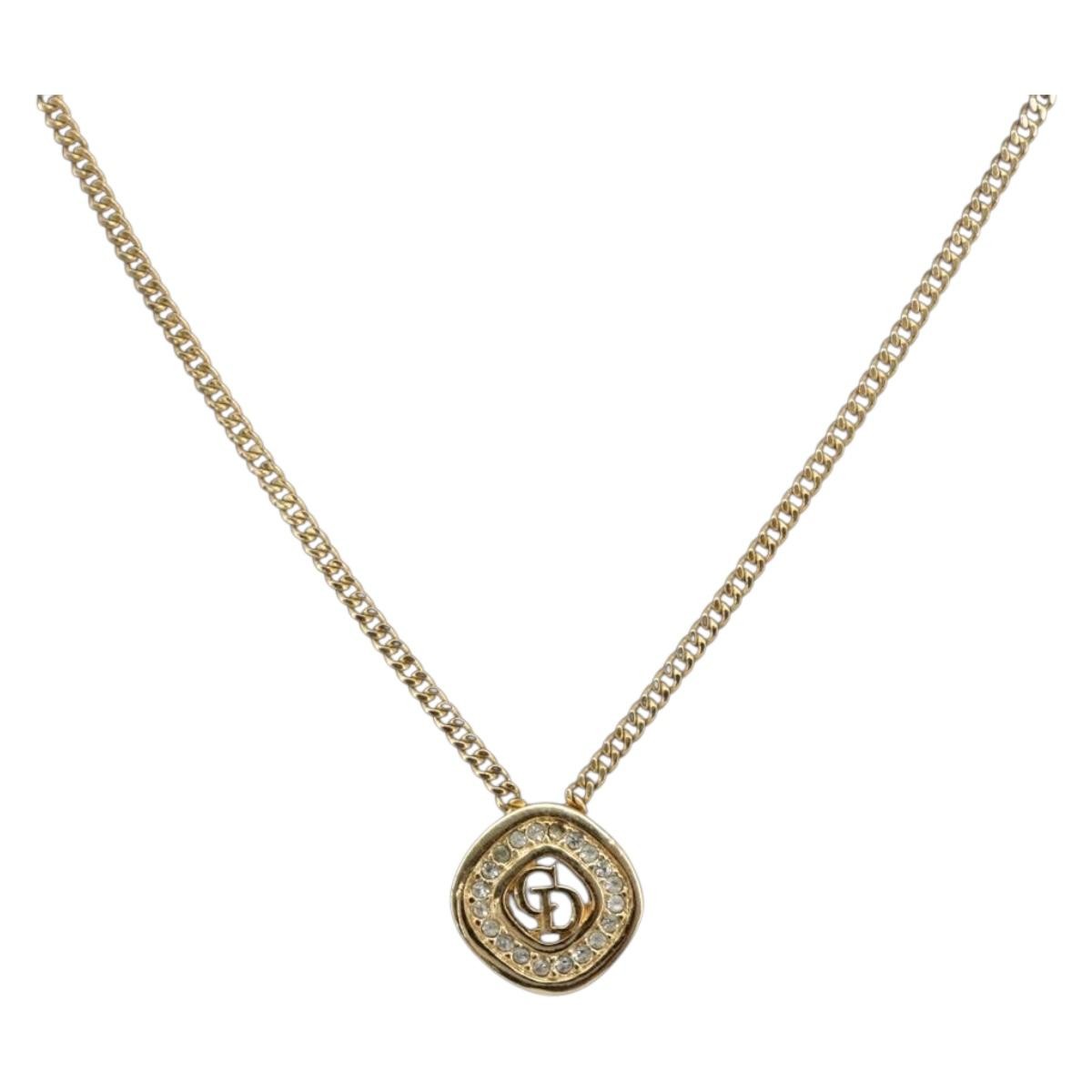 Christian Dior Cd Cube Charms Pendant Metal With Crystals Gold Metal Necklace Jewelry (Pre-Owned)