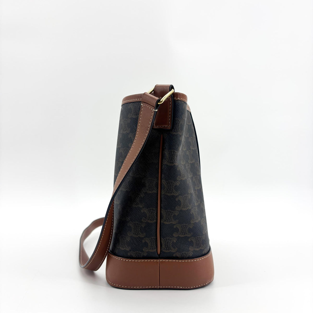 Celine Triomphe Bucket Embossed Suede Black Canvas Handbag (Pre-Owned)