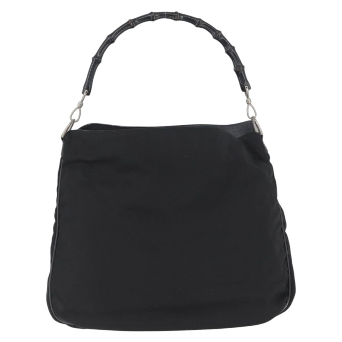 Gucci Vintage Bamboo Handle Nylon Black Nylon Handbag (Pre-Owned)