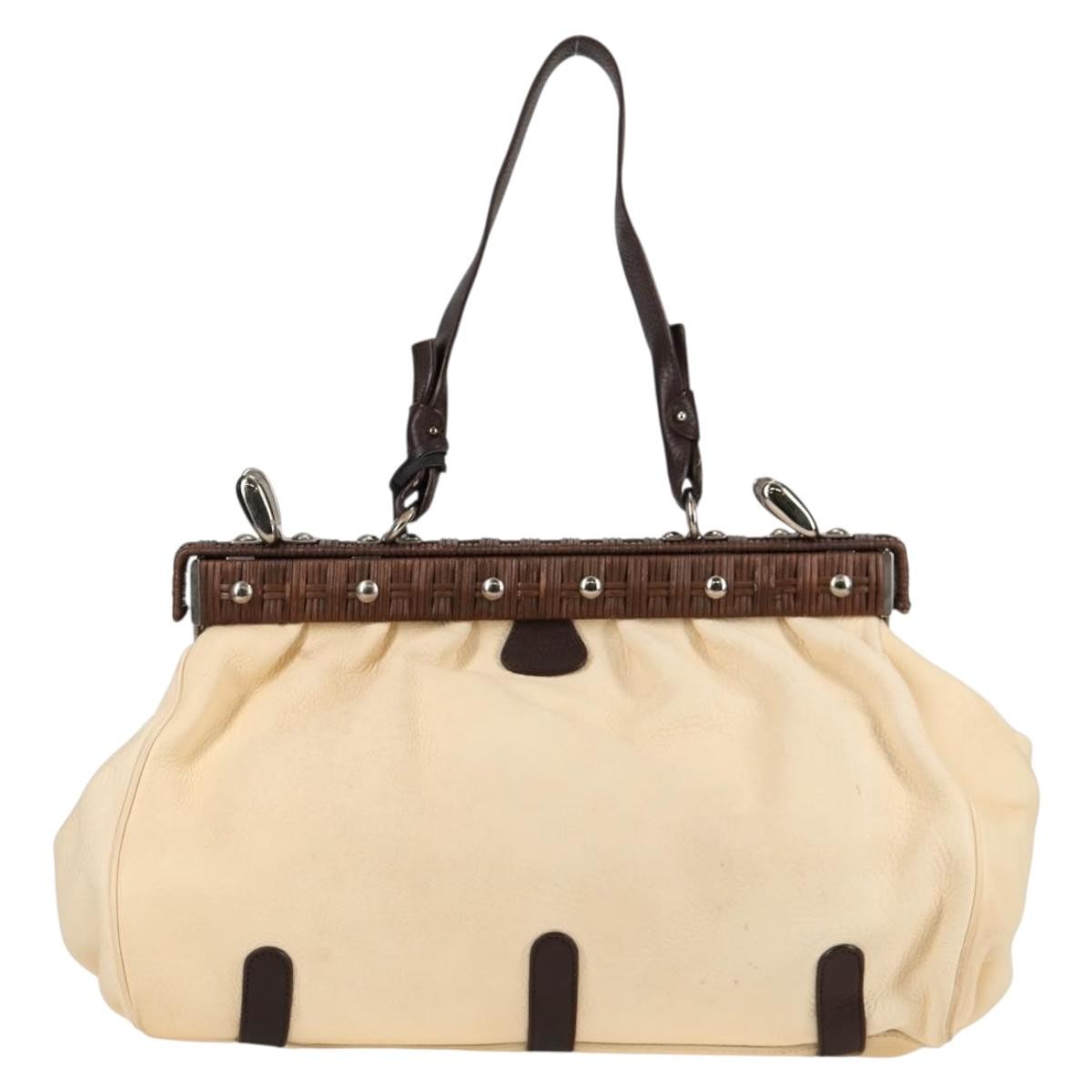 Salvatore Ferragamo Gancini Leather Beige Leather Handbag (Pre-Owned)