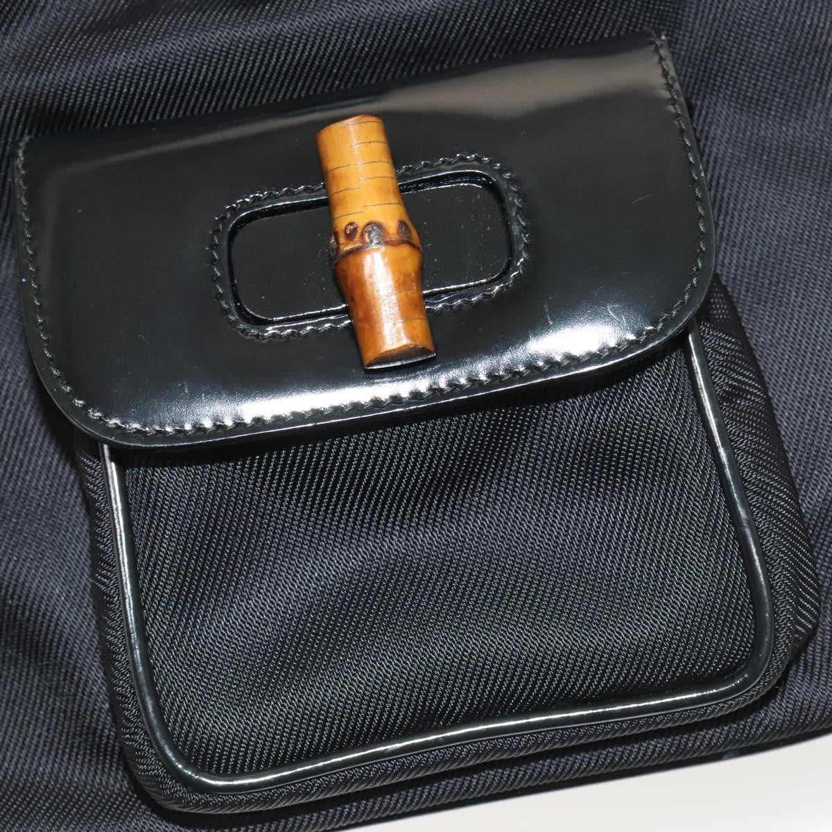 Gucci Vintage Bamboo Nylon And Patent Leather Black Nylon Backpack Bag (Pre-Owned)