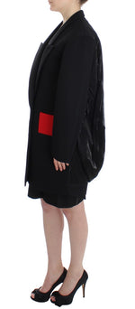 KAALE SUKTAE Elegant Draped Long Coat in Black with Red Women's Accents