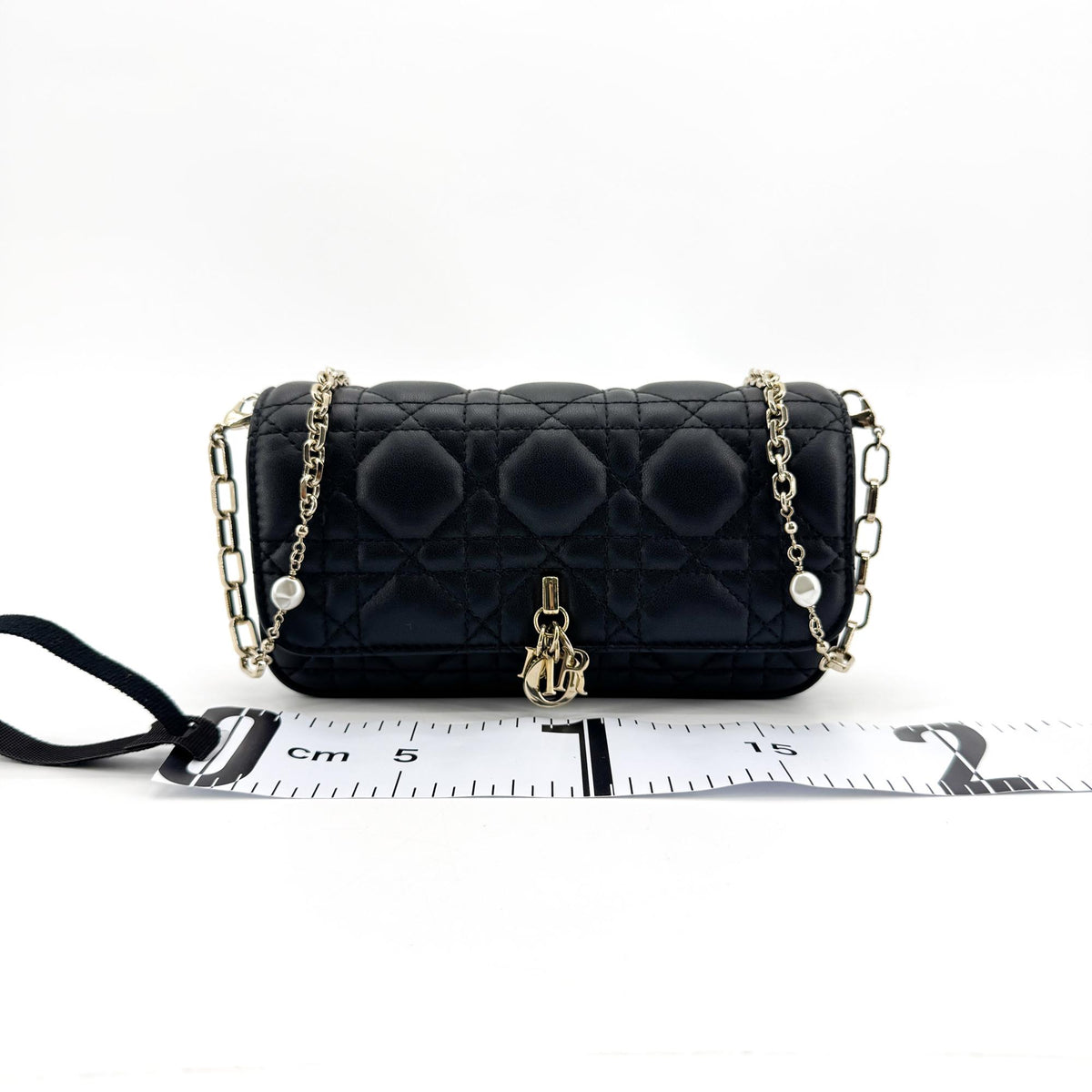 Christian Dior Lady Dior Chain Phone Cannage Quilt Lambskin Black Leather Clutche & Pouche Bag (Pre-Owned)