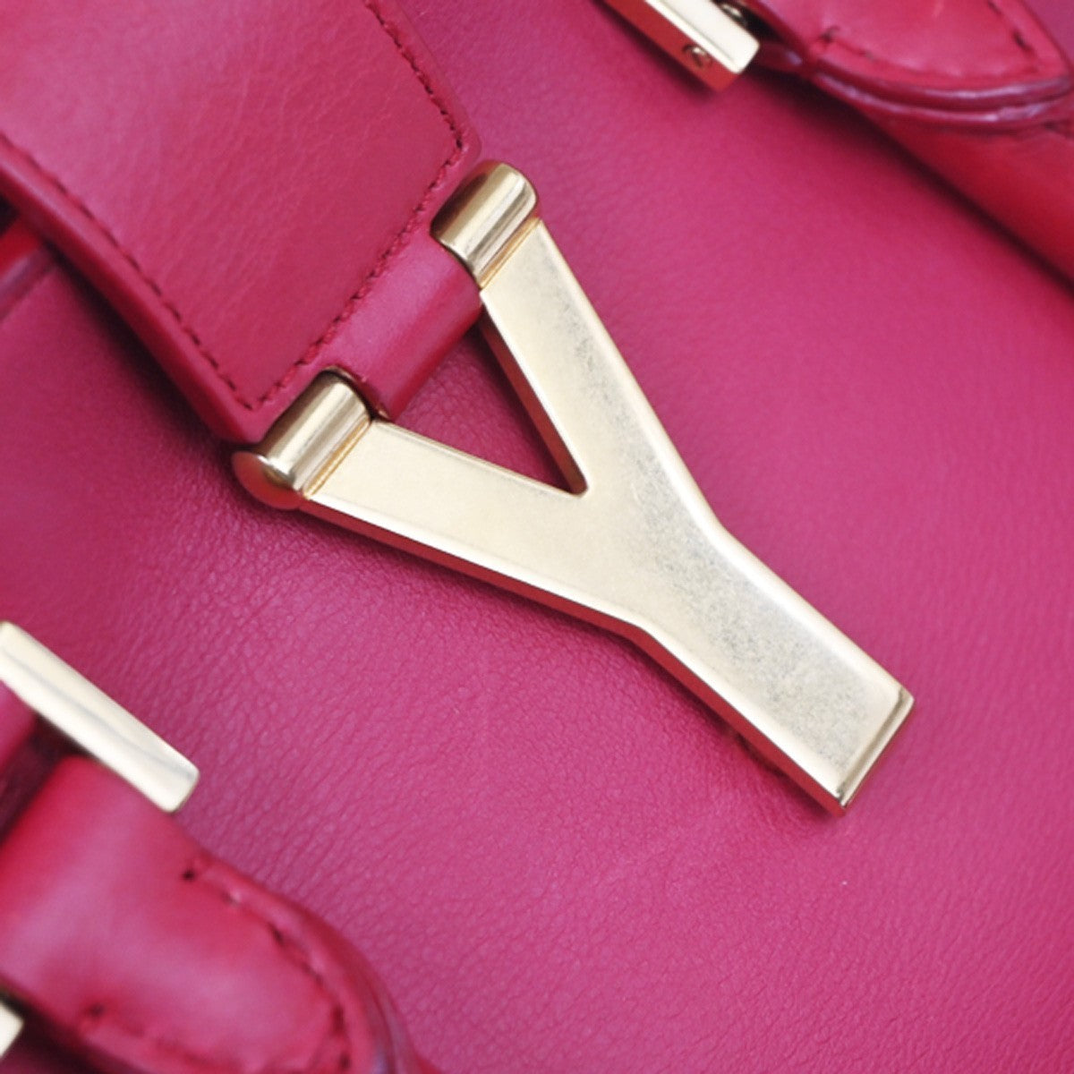 Saint Laurent Classic Y Cabas Leather Red Leather Tote Bag Bag (Pre-Owned)