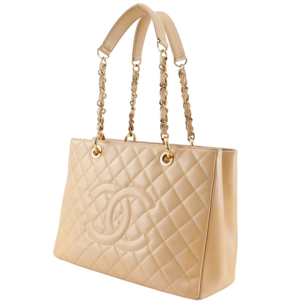 Chanel Grand Shopping Quilted Calfskin Beige Leather Tote Bag Bag (Pre-Owned)