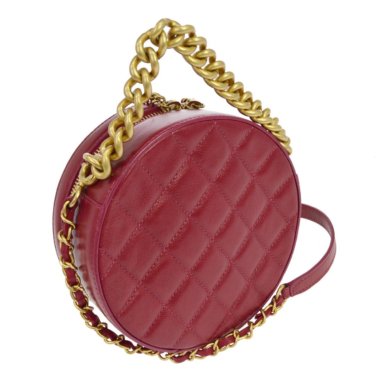 Chanel Round As Earth Glazed Calfskin Red Leather Shoulder Bag Bag (Pre-Owned)
