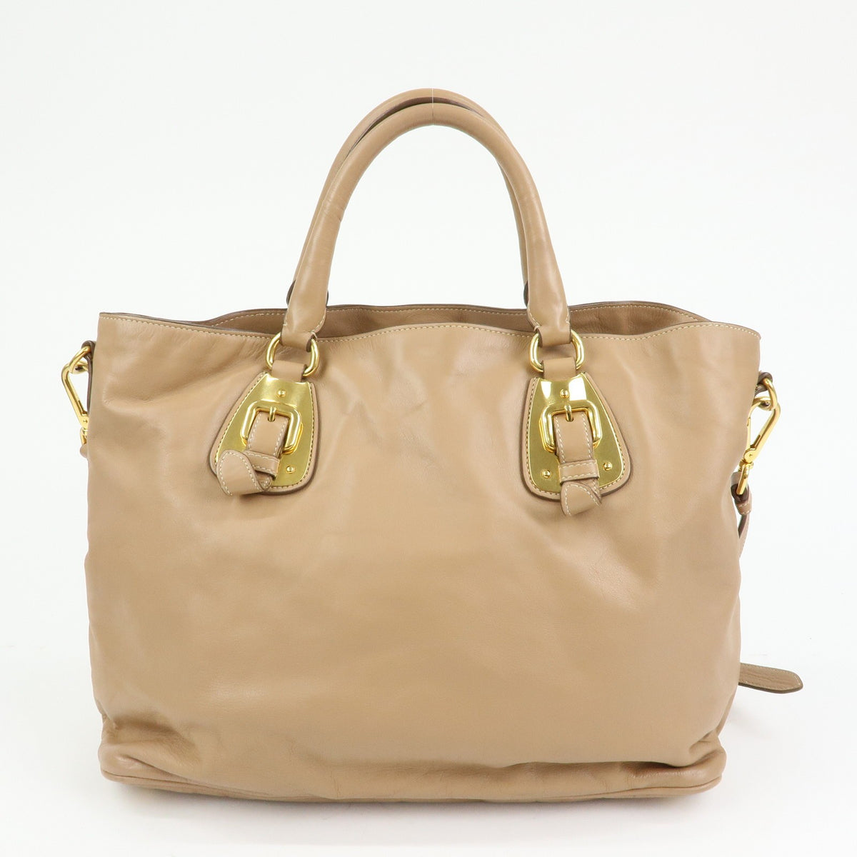 Prada Convertible Shopper Soft Calf Brown Leather Tote Bag Bag (Pre-Owned)