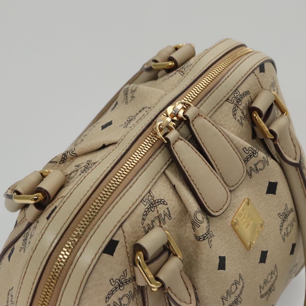 MCM Visetos Beige Canvas Handbag (Pre-Owned)