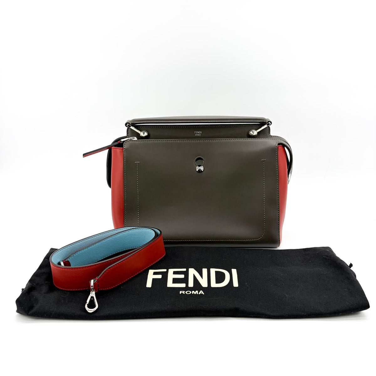 Fendi Dotcom Convertible Satchel Leather Gray Leather Handbag (Pre-Owned)