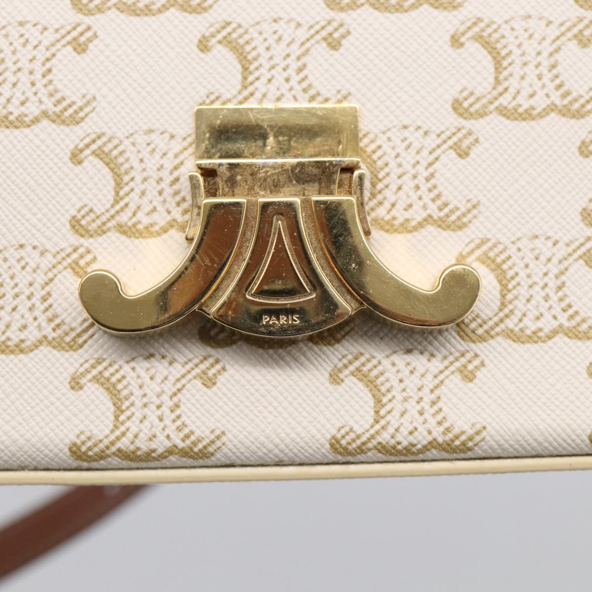 Celine Triomphe East-West Triomphe Coated Canvas White Leather Shoulder Bag Bag (Pre-Owned)