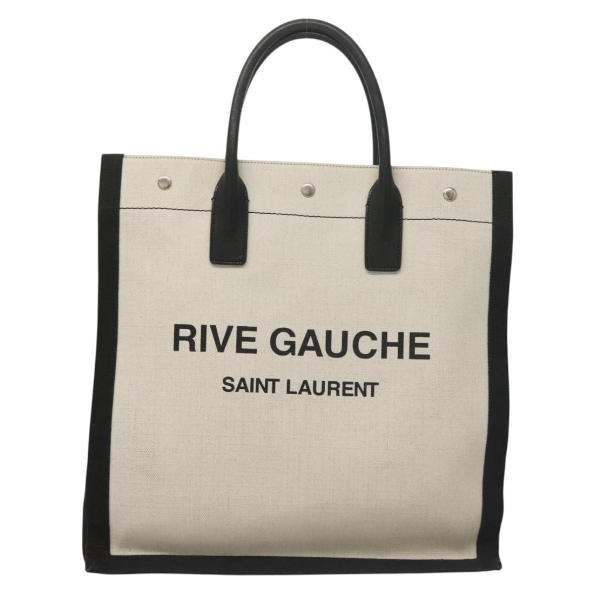 Saint Laurent Rive Gauche White Canvas, Leather Handbag (Pre-Owned)