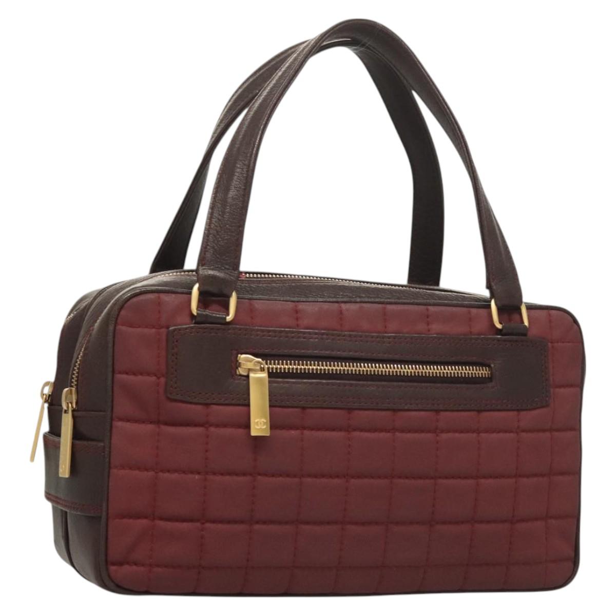 Chanel Chocolate Bar Burgundy Canvas Handbag (Pre-Owned)