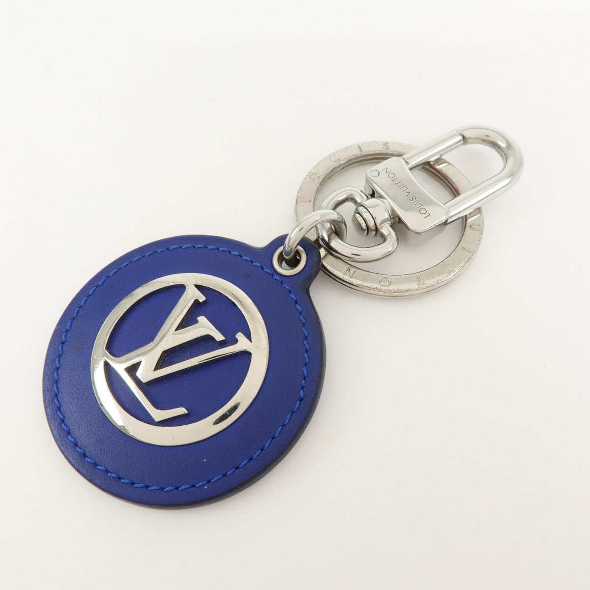 Louis Vuitton Lv Circle Bag Charm And Key Holder Metal Blue Leather Charms And Keychains Accessory (Pre-Owned)