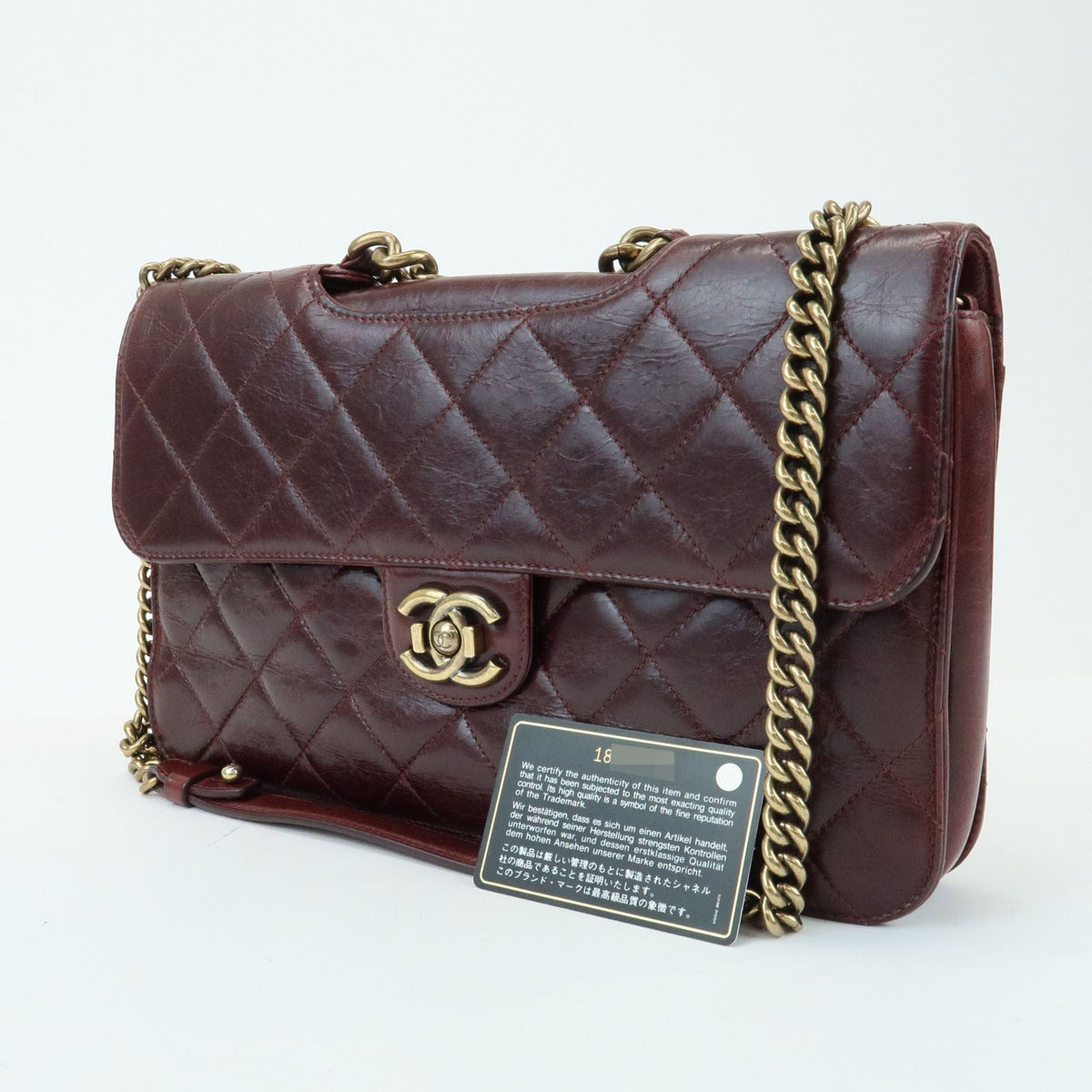 Chanel Perfect Edge Flap Quilted Glazed Calfskin Burgundy Leather Handbag (Pre-Owned)
