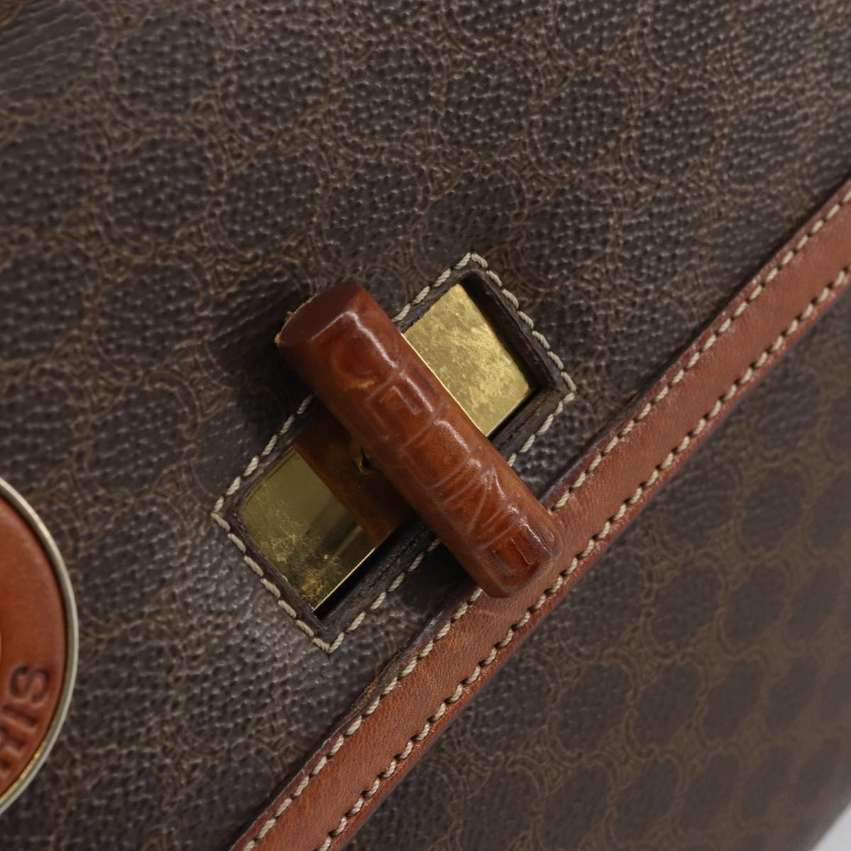 Celine Vintage Convertible Top Handle Macadam Coated Canvas Brown Pvc Handbag (Pre-Owned)