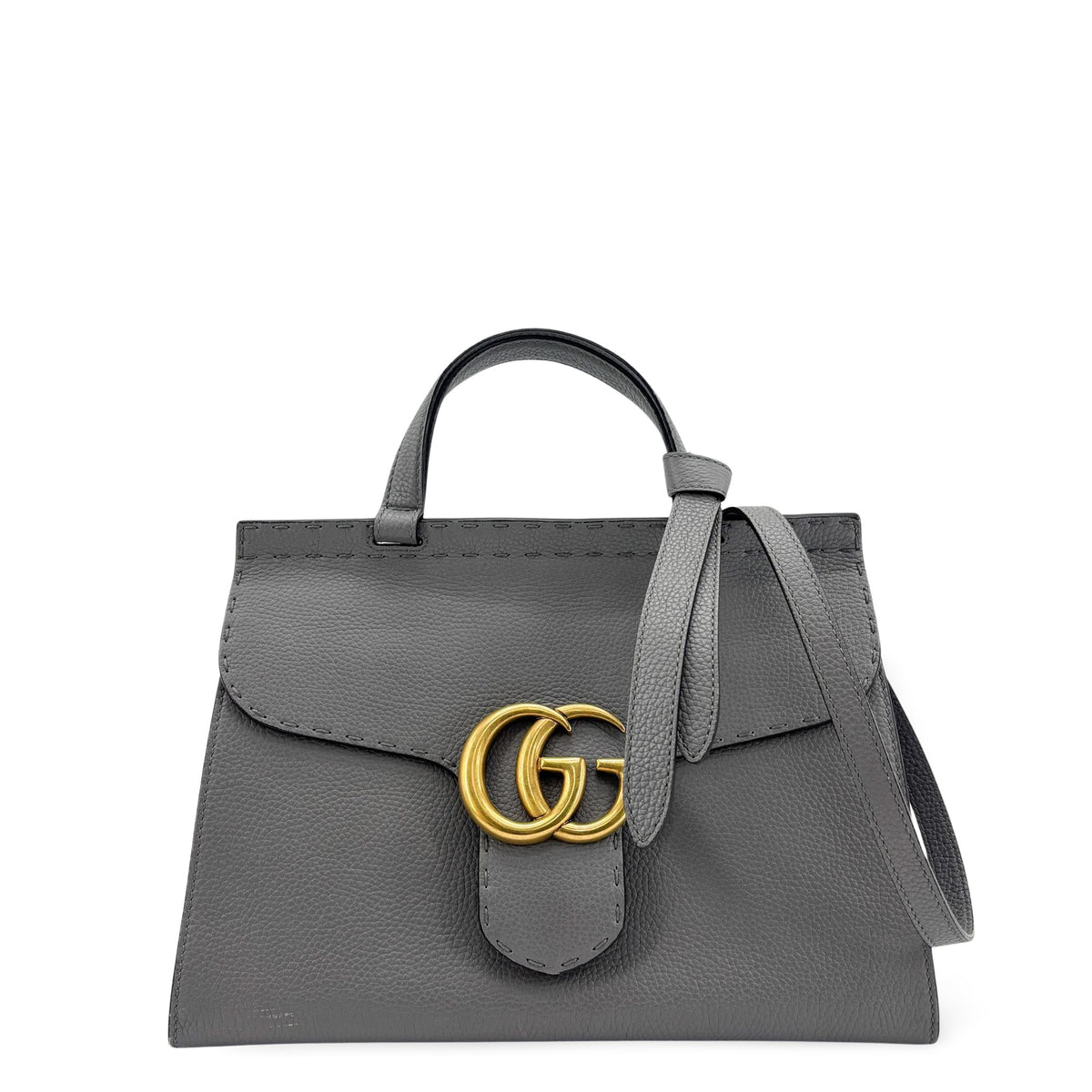 Gucci Gg Marmont Top Handle Leather Gray Leather Handbag (Pre-Owned)