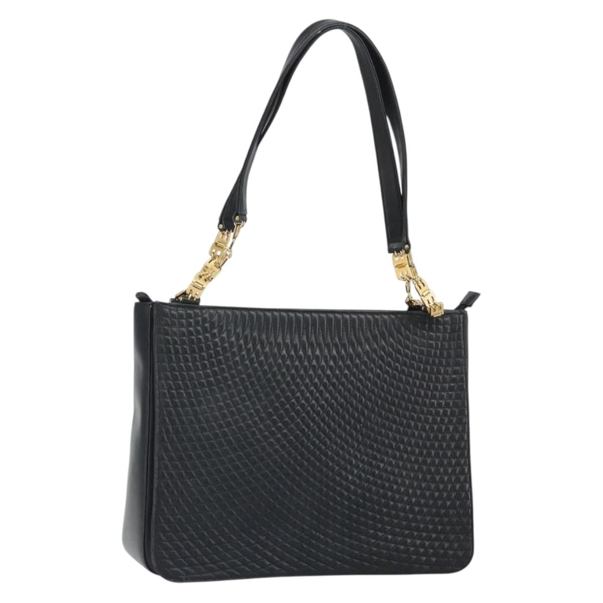 Bally Vintage Quilted Leather Black Leather Tote Bag Bag (Pre-Owned)