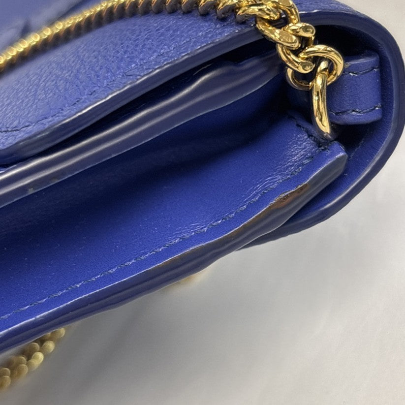 Chloe Aby Chain Leather Blue Leather Shoulder Bag Bag (Pre-Owned)