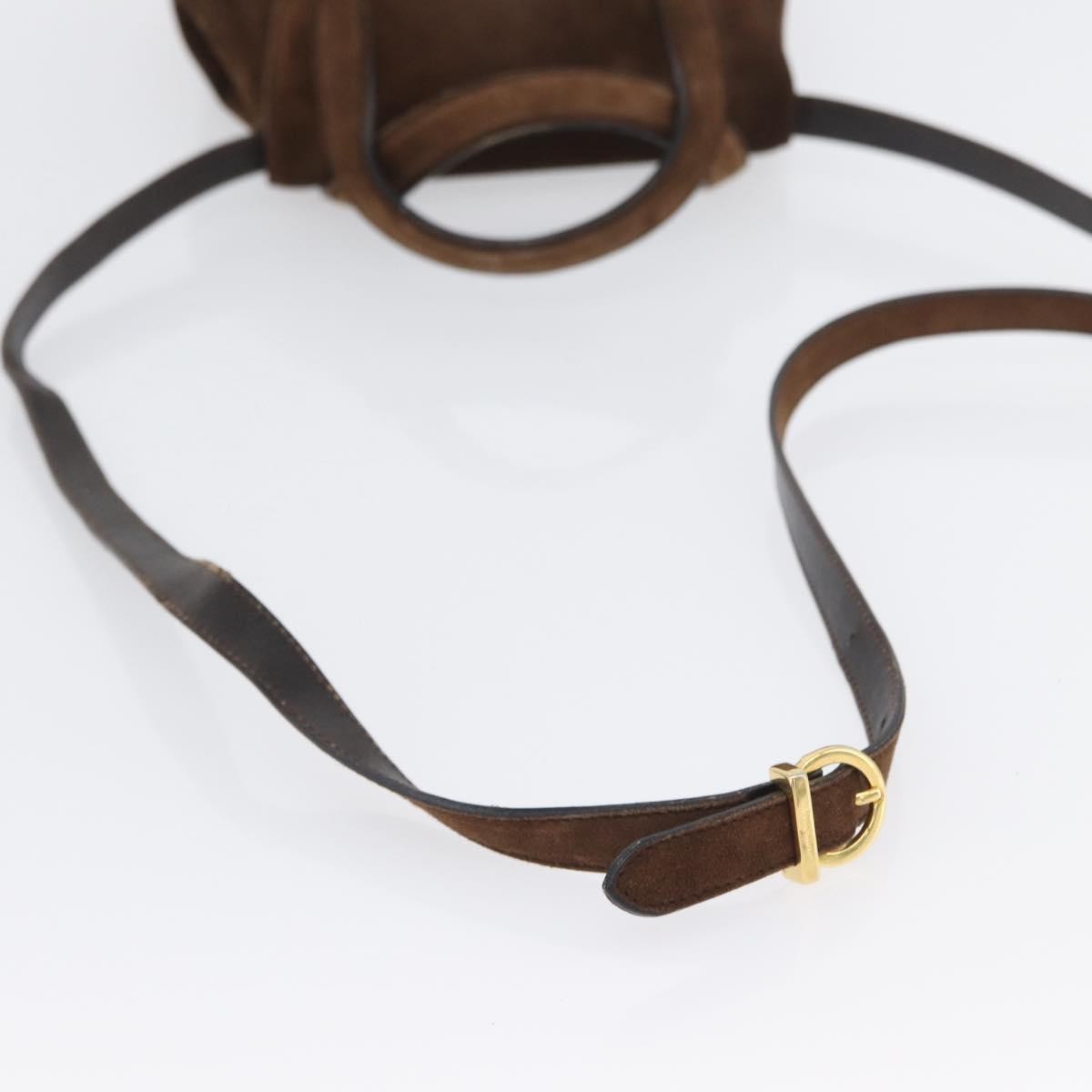 Salvatore Ferragamo Gancini Suede Brown Suede Shoulder Bag Bag (Pre-Owned)