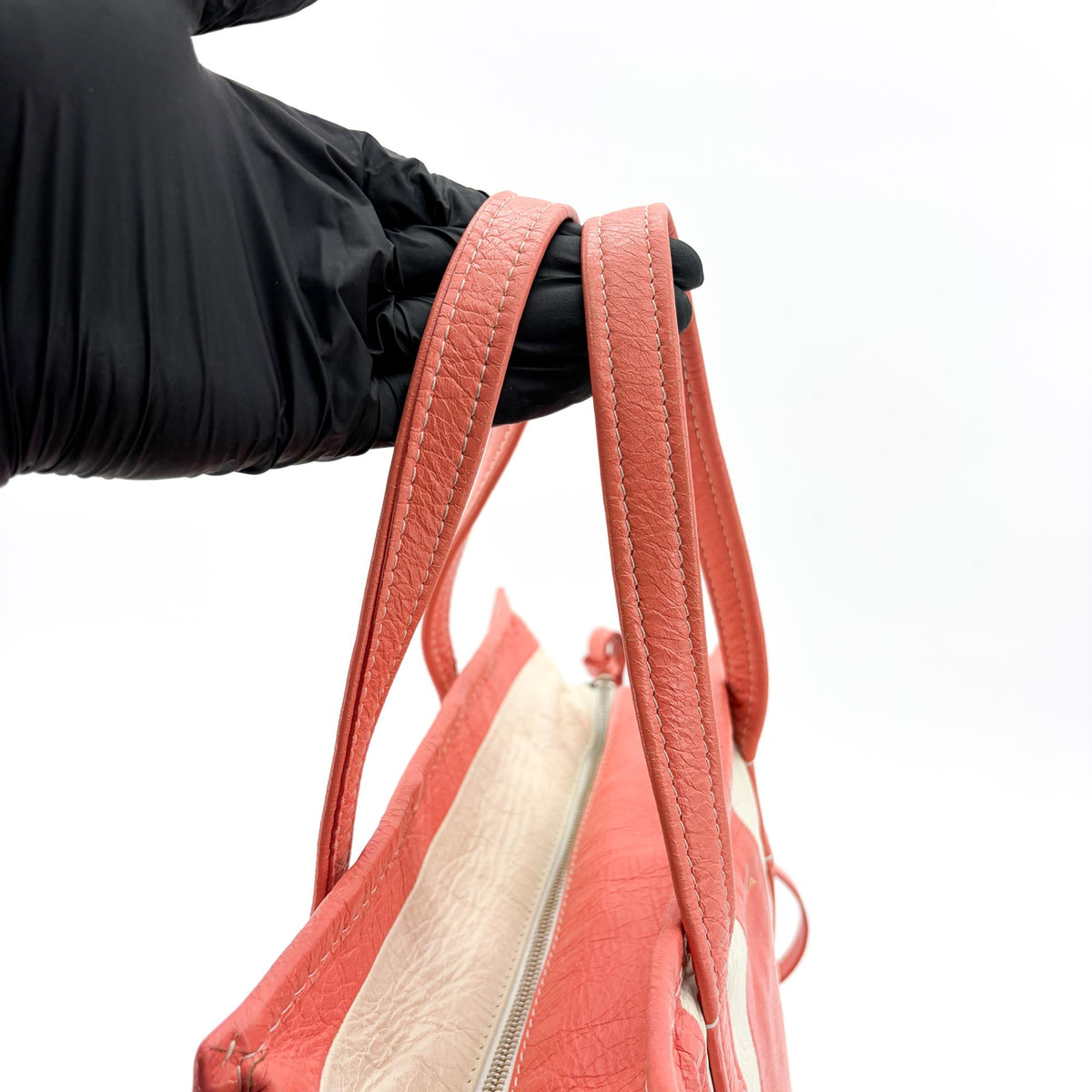 Balenciaga Bazar Striped Leather White Leather Tote Bag Bag (Pre-Owned)